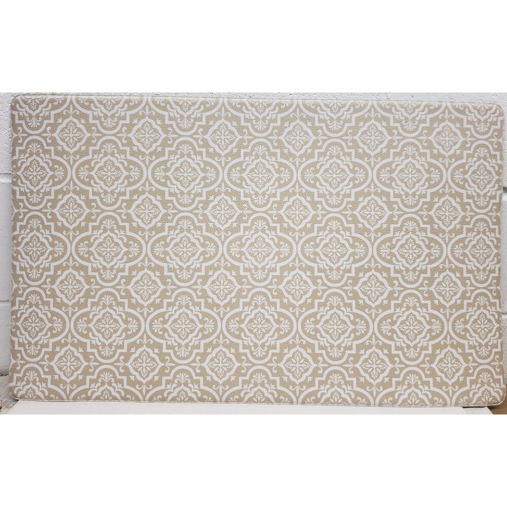 ANTI-FATIGUE NON SLIP FLOOR PVC FOAM MAT (18"x30") TAN ARABESQUE TILE DESIGN,HL